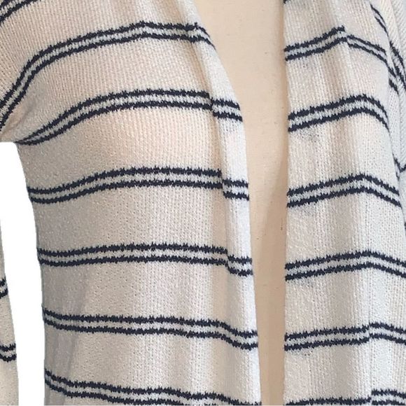 CARDIGAN SWEATER BY STACCATO | WHITE WITH COUPLED BLACK STRIPES | SMALL - Picture 5 of 6